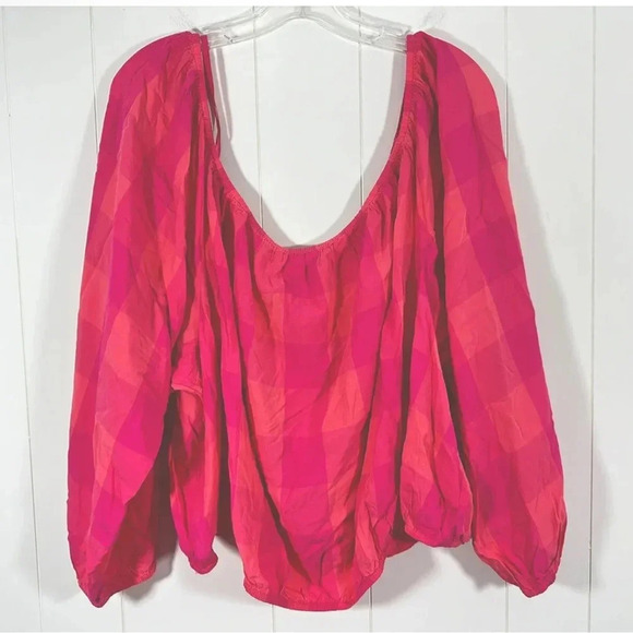 Lane Bryant Classic Crop Off-The-Shoulder Top Pink Buffalo Check Sz 26/28 - Picture 2 of 8